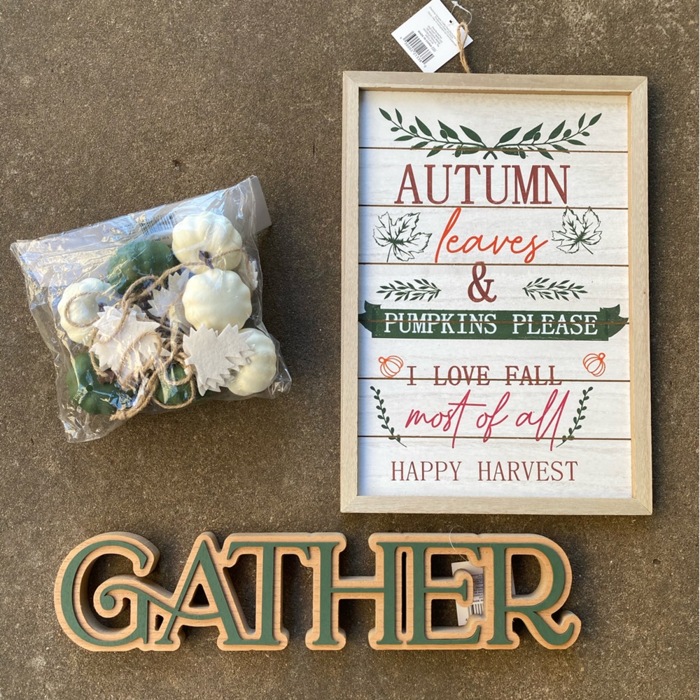 Autumn Decor Set with Gather Sign, pumpkin banner, and Frame
